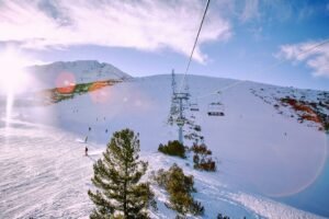 Mountain cable lifts in winter illustrating Bansko skiing