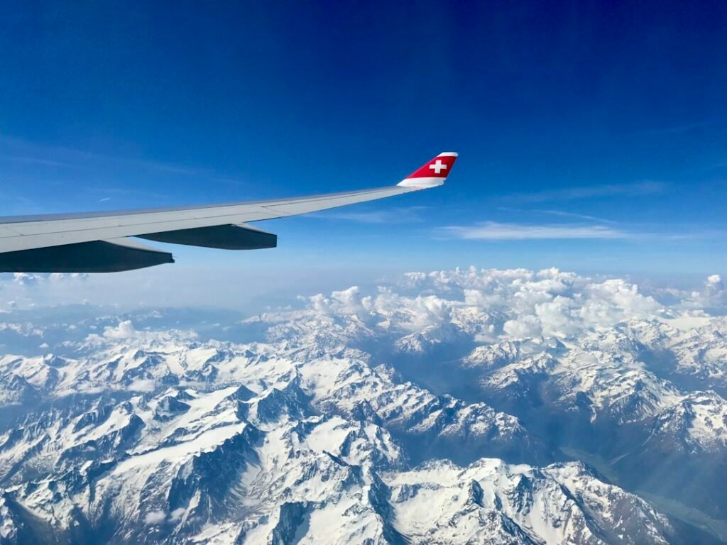 Mountain landscape viewed from an aeroplane during a journey