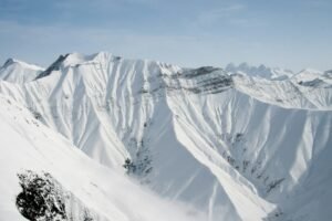 Snow-covered mountain landscape at Gudauri, Georgia