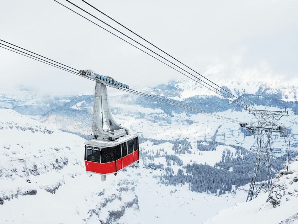 Scenic snow-covered Alpine mountains, illustrative photograph